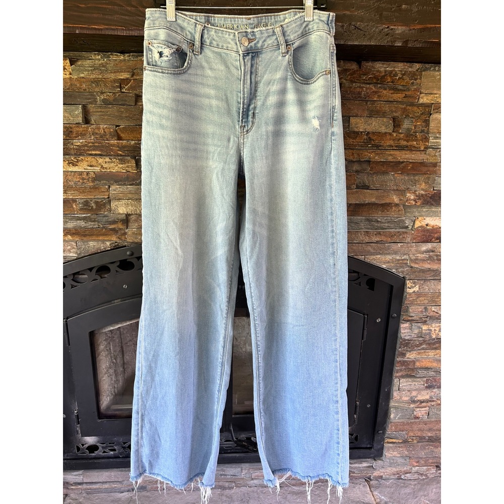 American Eagle Super High Rise Baggy Wide Leg Jeans 10 Long